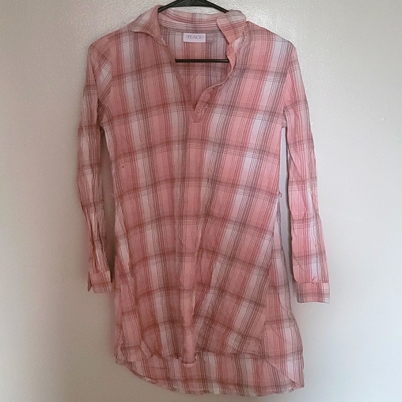 MY CHILDRENS PLACE SIZE 14 / XL PINK/WHITE PLAID SHIRT BUTTON UP WITH COLLER - Picture 3 of 4